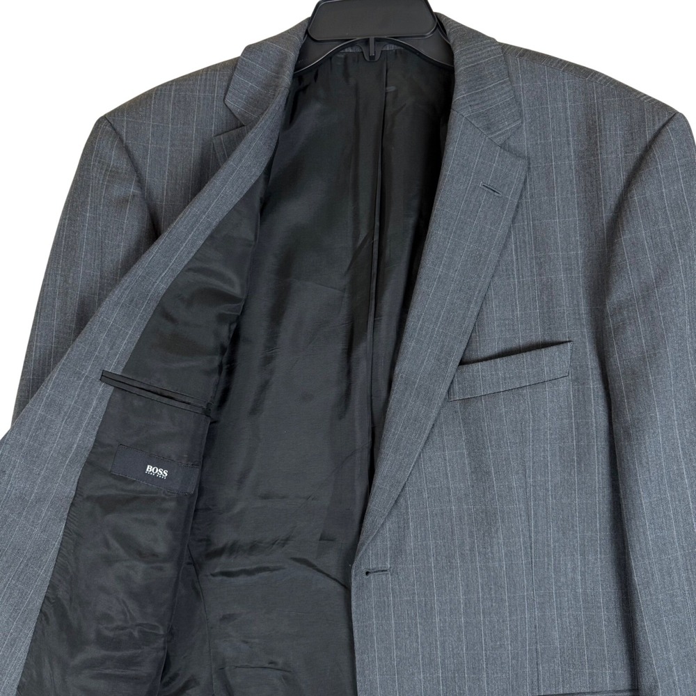 BOSS Hugo Boss Suit Jacket 44R Windowpane Charcoal Gray Virgin Wool 50227398